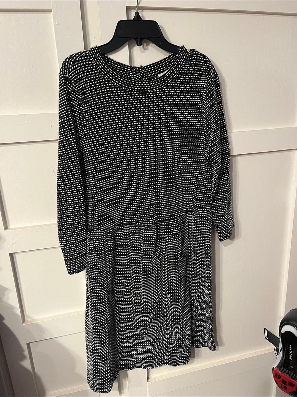 LOFT Black and White Textured Knit Long-Sleeve Dress